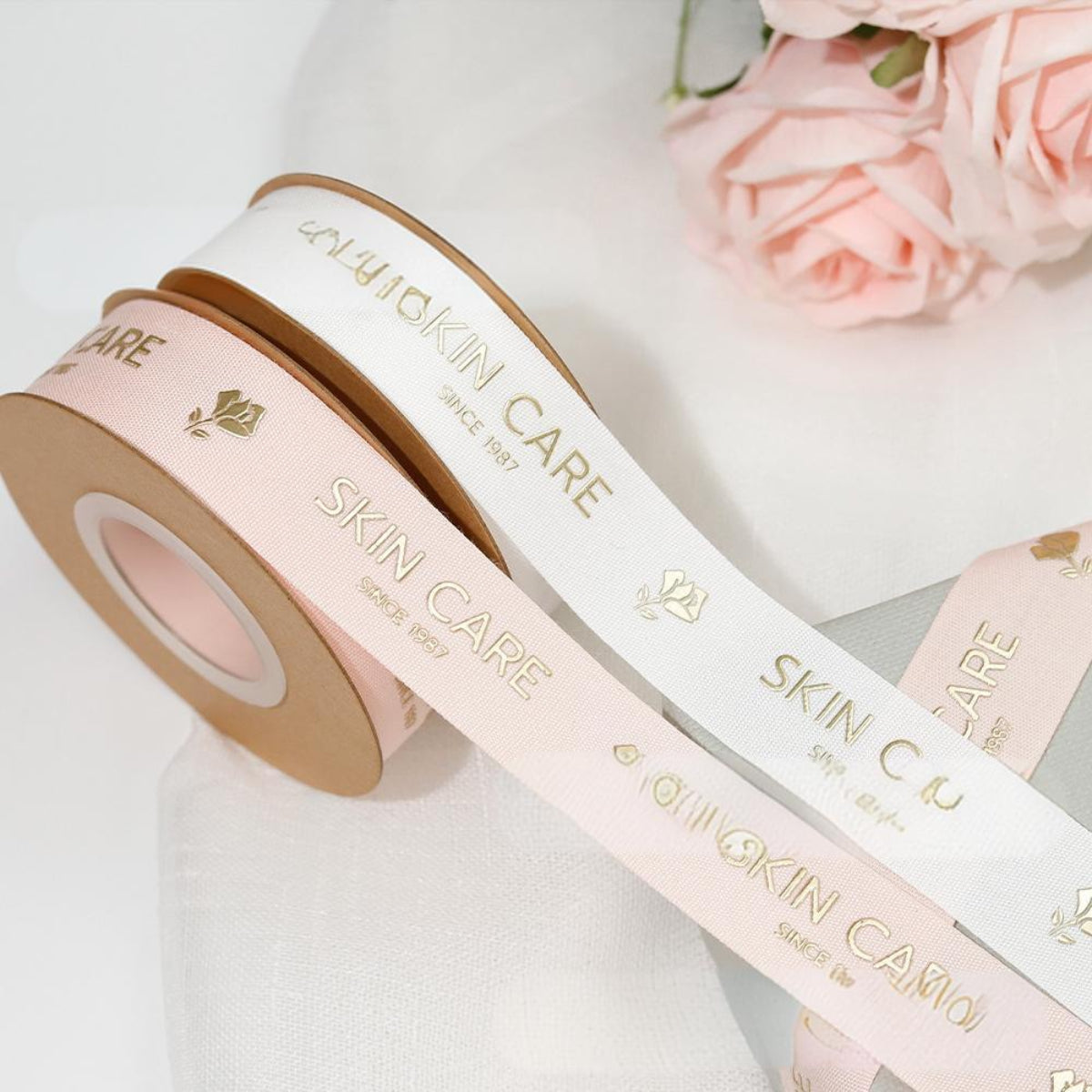 Custom Logo Printed Cotton Ribbon Roll for Corporate Gift Packaging