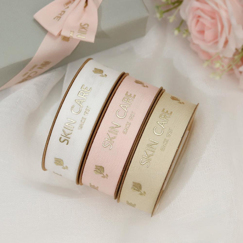 Gold Foil Stamped Cotton Ribbon for Luxury Jewelry Box Branding