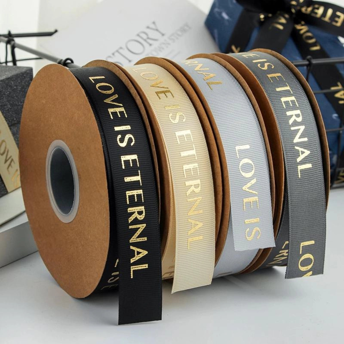 Luxury gold stamped ribbed ribbon rolls