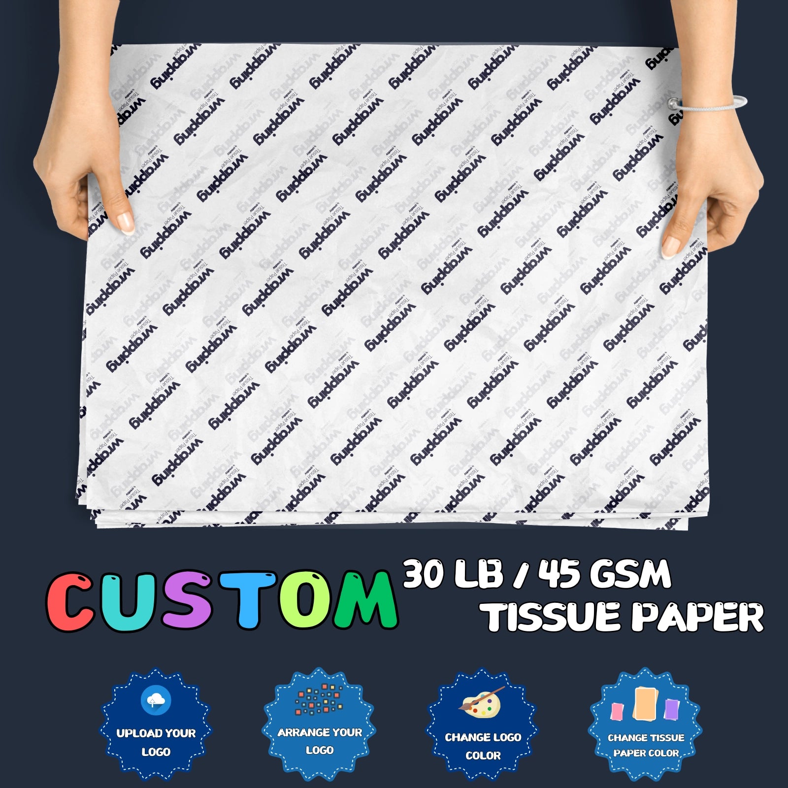 30 Lb / 45 Gsm Tissue Paper (Multi Color LOGO)